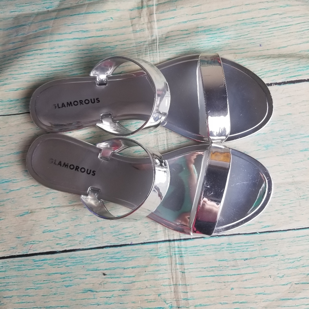 Glamorous metallic silver PVC sandals size…